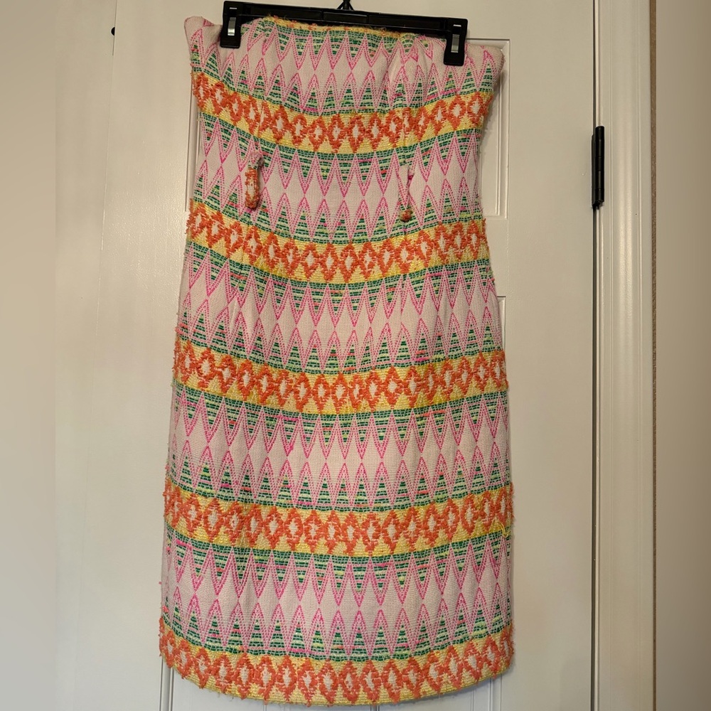 Milly of New York Pink, Orange & Green Geometric Knit Pencil Skirt